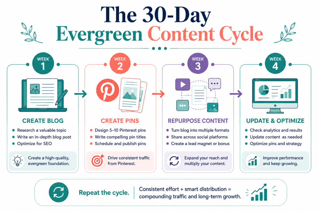 the 30-day evergreen content cycle.